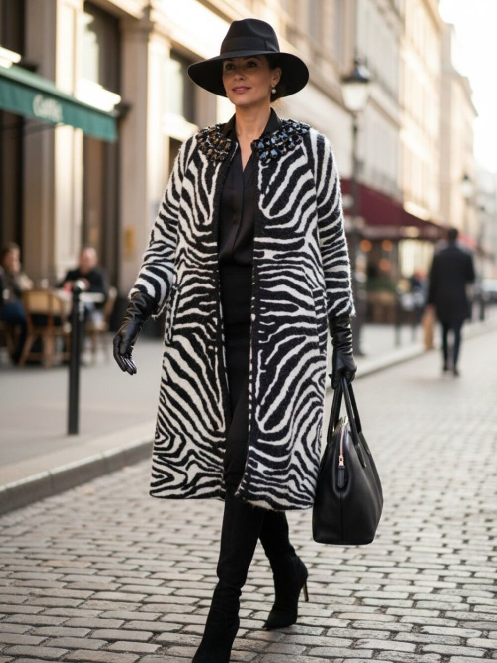Neiman Marcus Faux Fur Coats Black/White Zebra Print Designer Coat Size Small